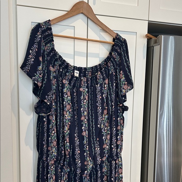 Old Navy Off the Shoulders Peasant Midi Dress Blue Floral Size 3X - Picture 3 of 16